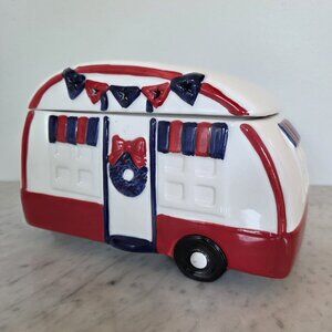 Miss Liberty Patriotic Camper RV Ceramic Cookie Jar with LED Lights